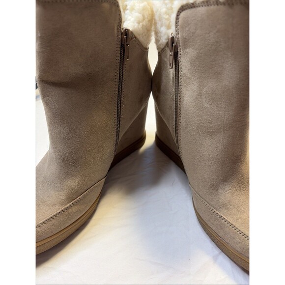Unisa Wedge Tan Suede Ankle Winter Boots Women 8.5M Sherpa Lined Boho NEW - Picture 13 of 14